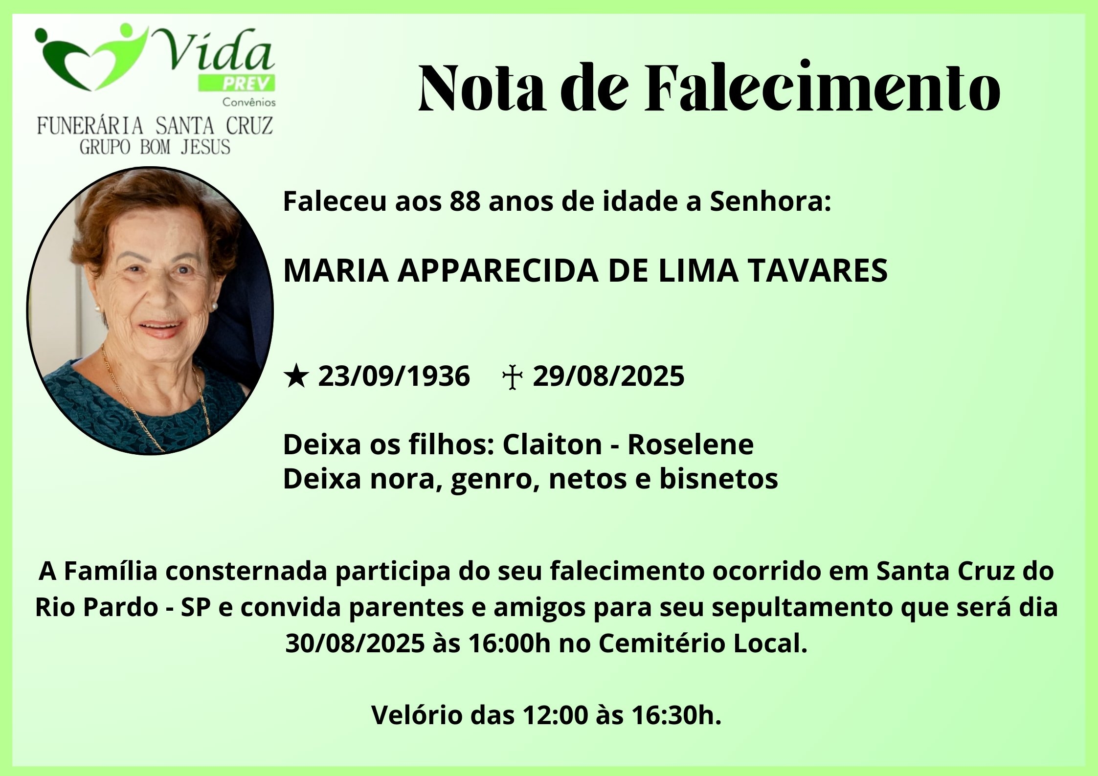 MARIA APPARECIDA DE LIMA TAVARES