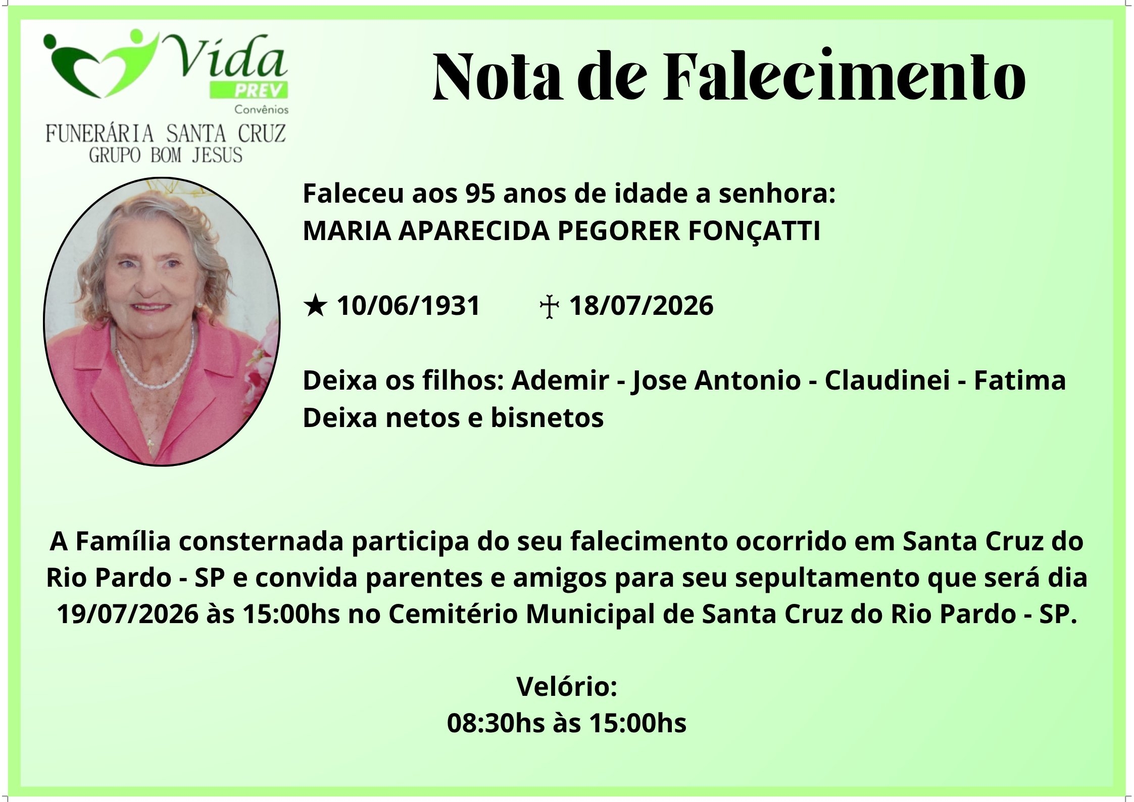 MARIA APARECIDA PEGORER FON?ATTI