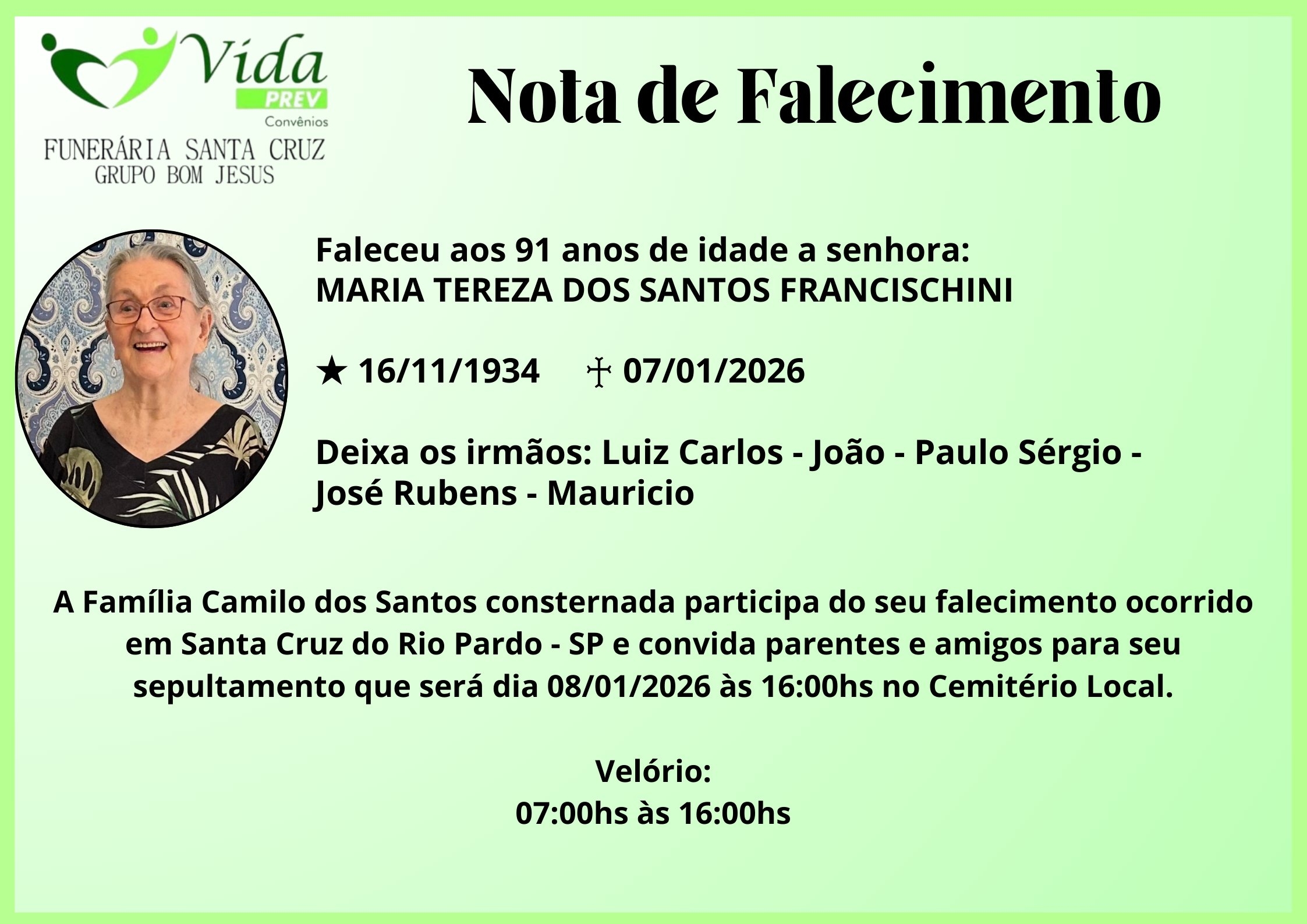 MARIA TEREZA DOS SANTOS FRANCISCHINI